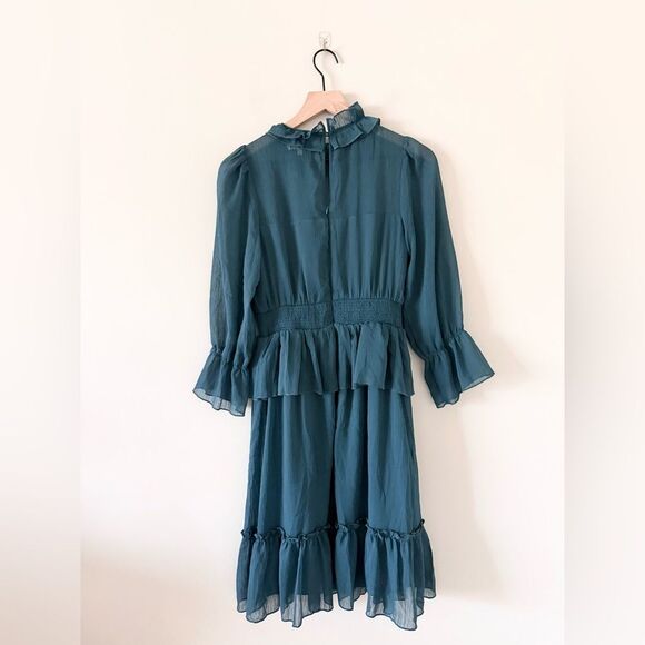 Boheme Long Sleeve Ruffle Midi Dress in Teal Size S - Picture 7 of 7
